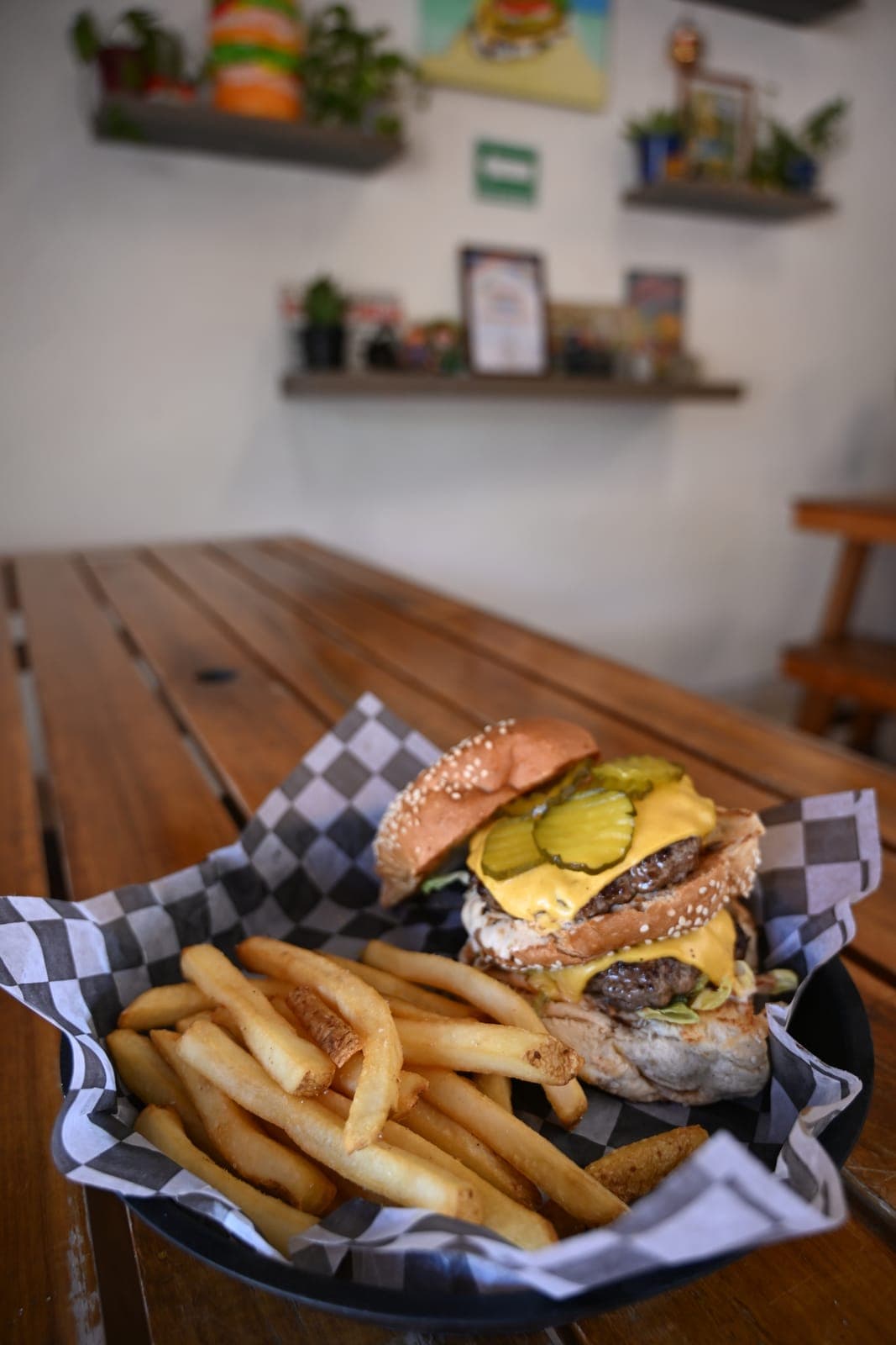 The Big E, a double burger, with fries